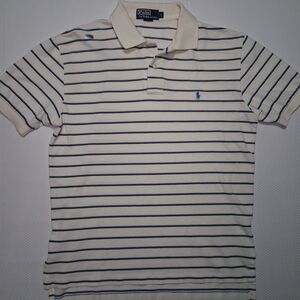 Polo by Ralph Lauren Men's Cream and Blue Striped Shirt